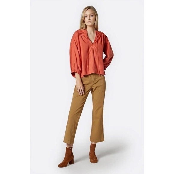 NWT!! JOIE Barrian Warm Spice Orange Peasant Top Blouse Tie Neck X-Small - Picture 8 of 14